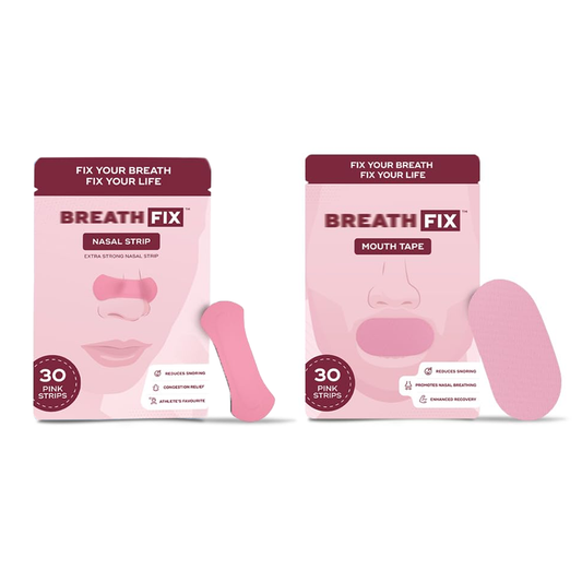 BREATH FIX Deep Sleep Biohacking Combo – Pink Nasal Strips 2.0 (30 Strips) + Mouth Tape (30 Tapes)